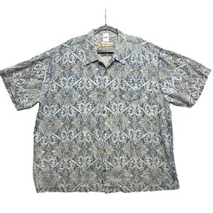 Tommy Bahama Shirt Mens XXL Blue Paisley Silk Short Sleeve Pocket Button Up